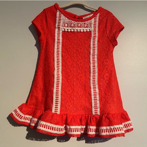 Rare Editions Lace Drop Waist Dress – Pink/Orange – Girls Size 5 - Picture 1 of 7